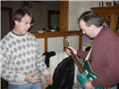 B. Suter, maker of Custom B guitars, with Leo and his Custom B Lefty-Righty - 12/21/05